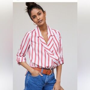 Harshman Los Angeles Anthropologie surplice blouse red white striped Large